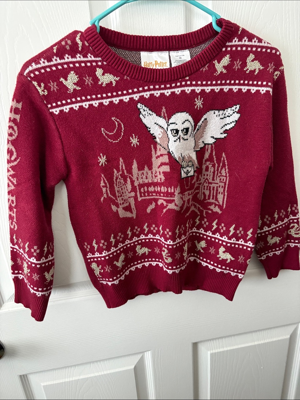 Warner Bros. Burgundy and Cream Hogwarts Owl Crewneck Sweater